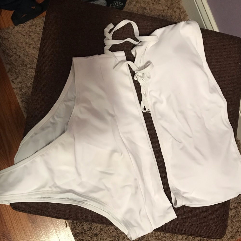 white high waisted bikini set